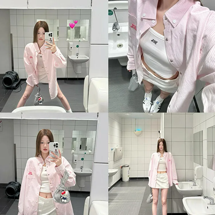 粉色条纹衬衫外套女初早秋穿搭2025新款爆款防晒衬衣多巴胺薄上衣