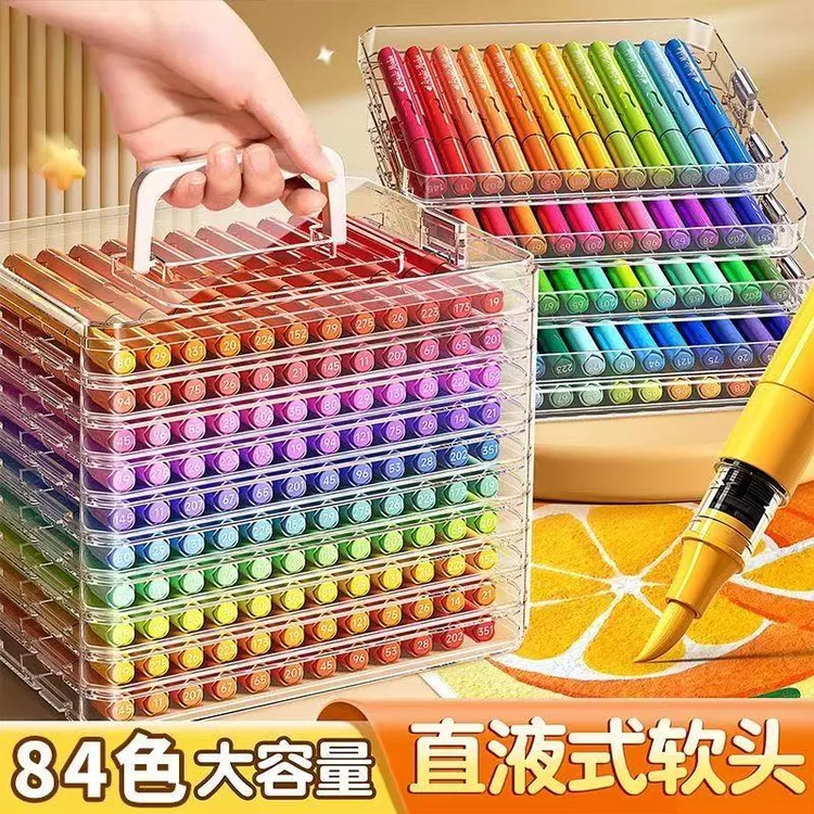 彩色笔杆直液式软头丙烯马克笔幼儿园不透色可叠色绘画棉芯水彩笔商品图
