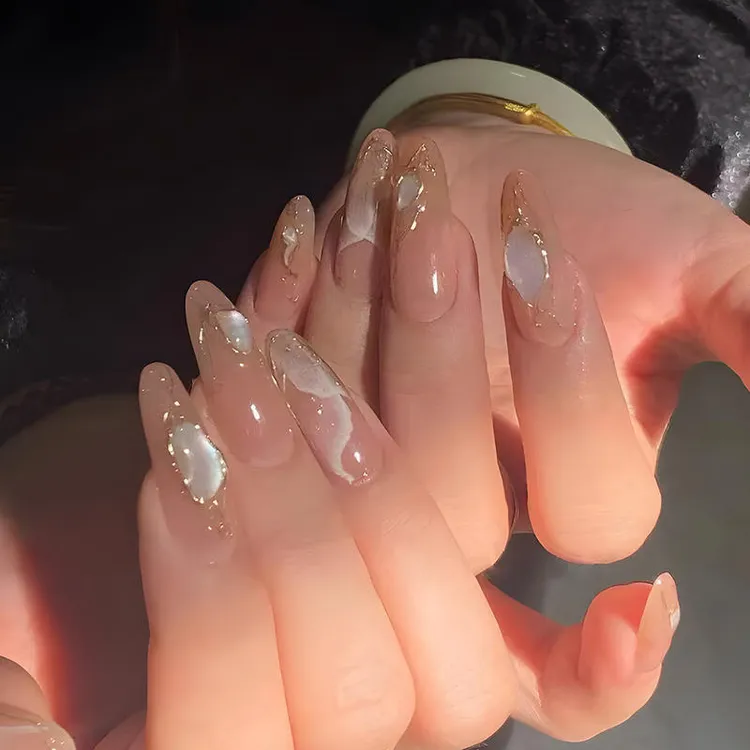 10片分码杏仁型甜酷美甲片贝壳立体指甲贴片高级感手工光疗穿戴甲