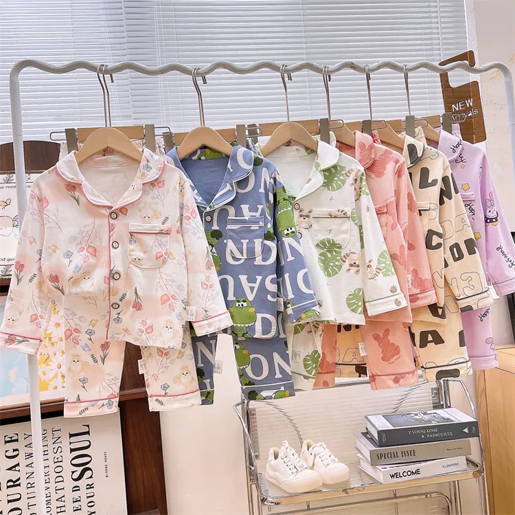 2025新款儿童睡衣春秋季女孩男童纯棉长袖长裤开襟大童家居服套装