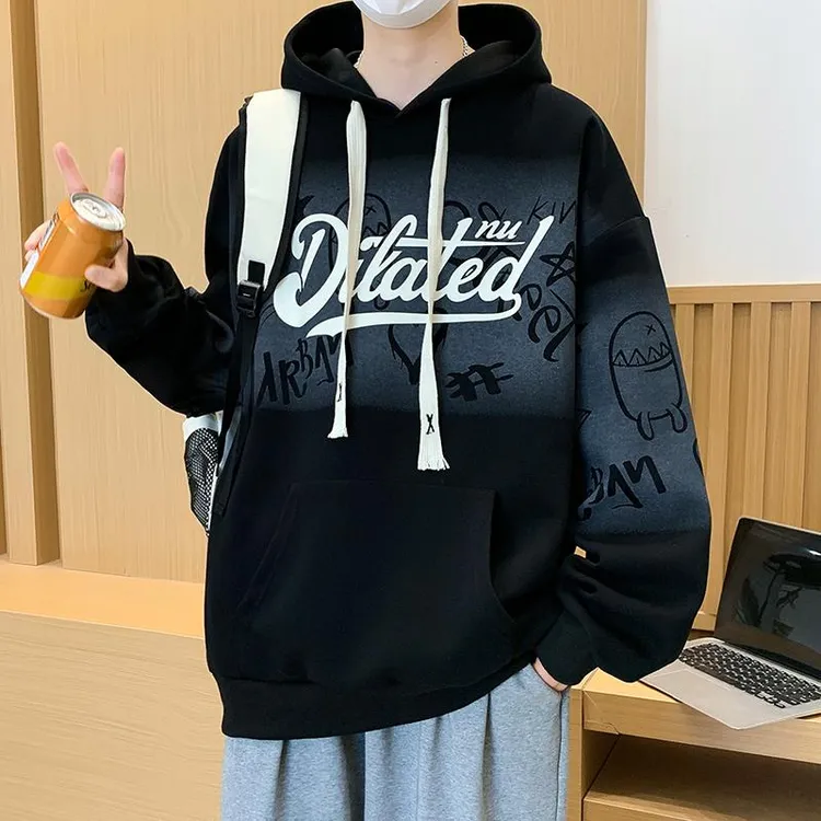 连帽卫衣男秋冬季2025新款美式宽松套头上衣服青少年加绒休闲外套