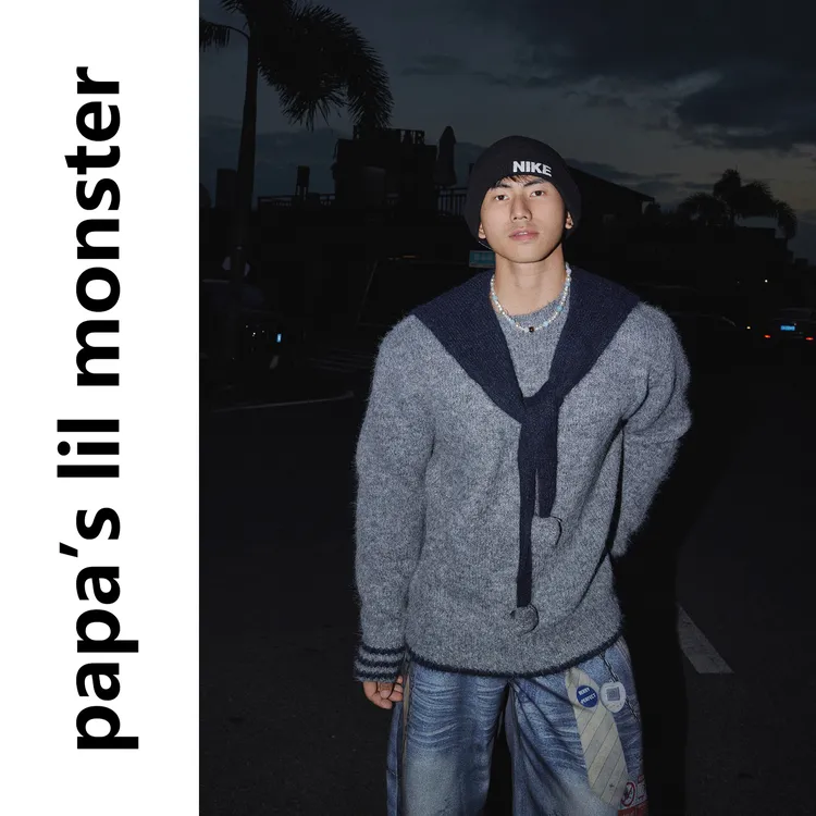 PAPASLILMONSTER【拼色暖衫】美式假两件披肩毛衣宽松色针织衫