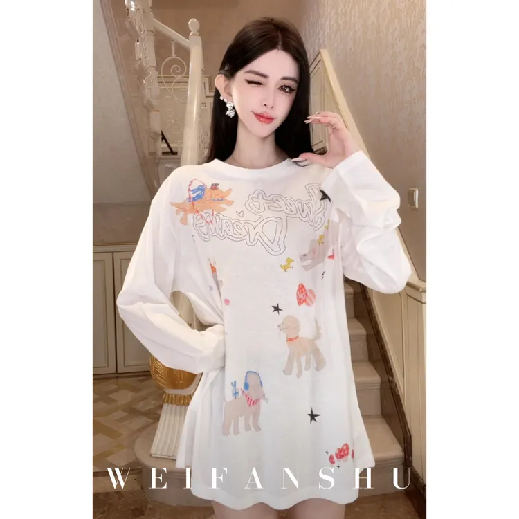 WEIFANSHU/魏凡舒【幸运小狗】新款设计感百搭休闲宽松显瘦涂鸦T恤