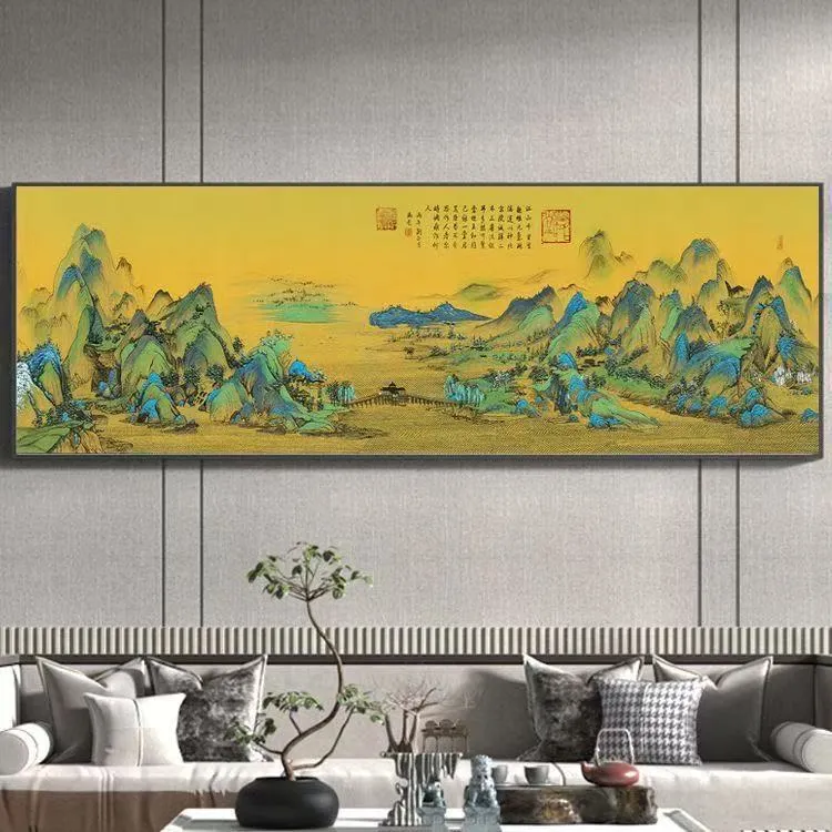 千里江山图挂画客厅装饰画大气办公室墙壁国画山水挂墙字画