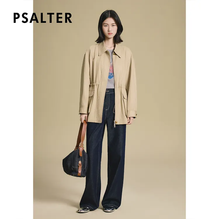 诗篇专选巴恩风通勤休闲翻领抽绳收腰修身短外套2025秋季新款