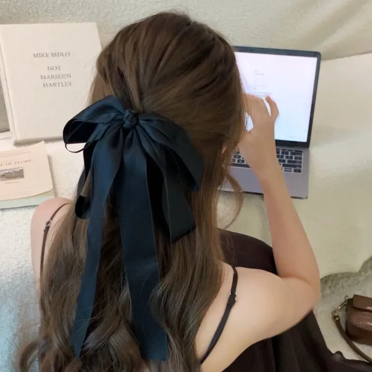 文艺学姐！韩系芭蕾风缎面蝴蝶结飘带马尾抓夹百搭超仙高级感发饰