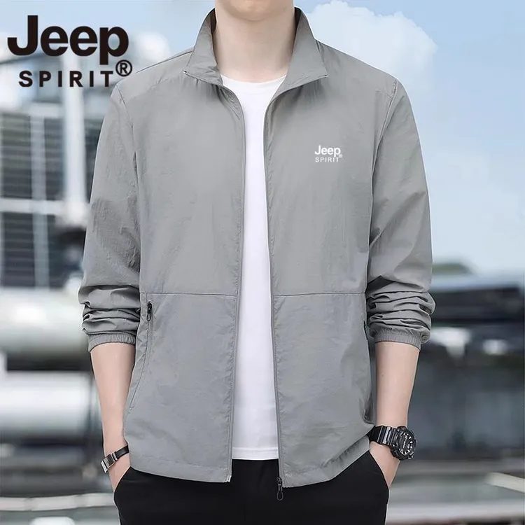 JEEP SPIRIT港仔文艺男防晒长袖衬衫男春秋休闲男生内搭T恤外套款