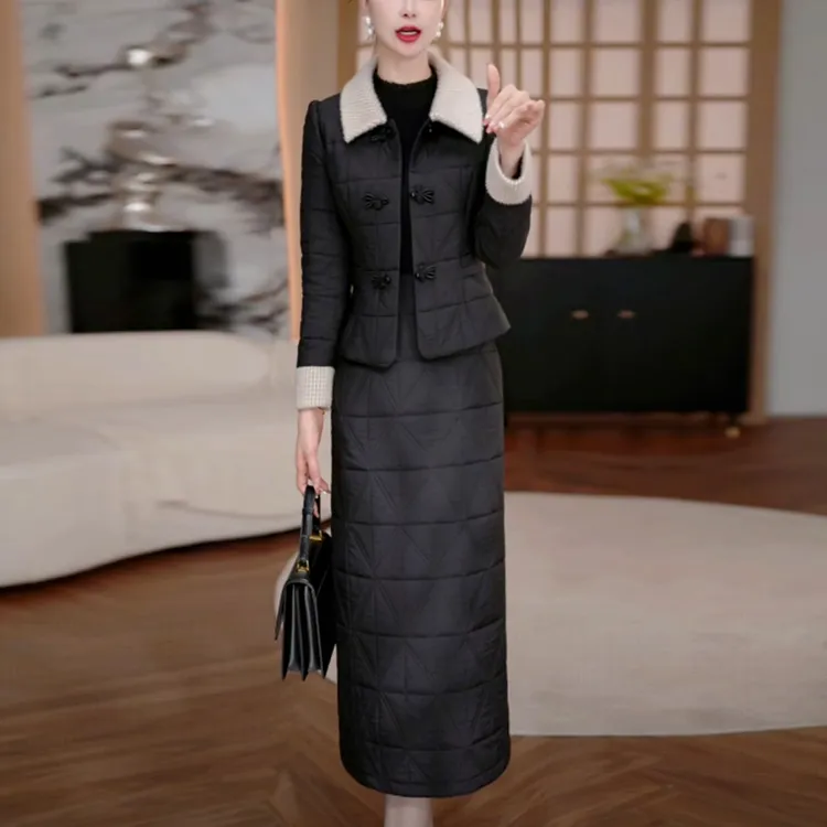 女士加棉保暖连衣裙两件套冬季2025冬季新款韩版时尚洋气套装裙子