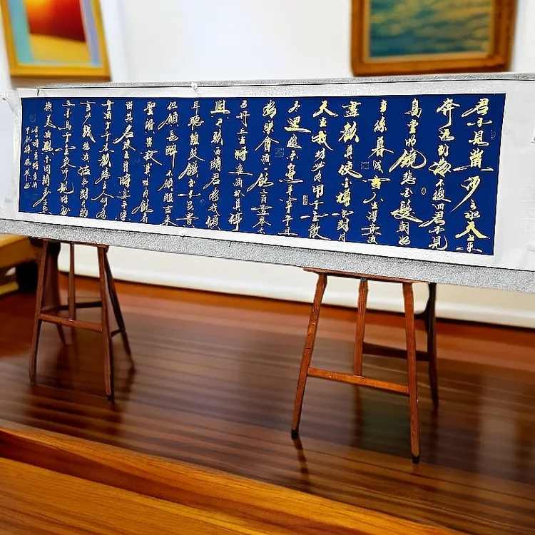 蓝色《李白将进酒》卷轴装裱整体尺寸260*70cm徐鹏飞手写书法