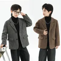 【斜纹双色小西装】象小爸25秋冬新款绵羊毛小西装儿童短款毛呢外套