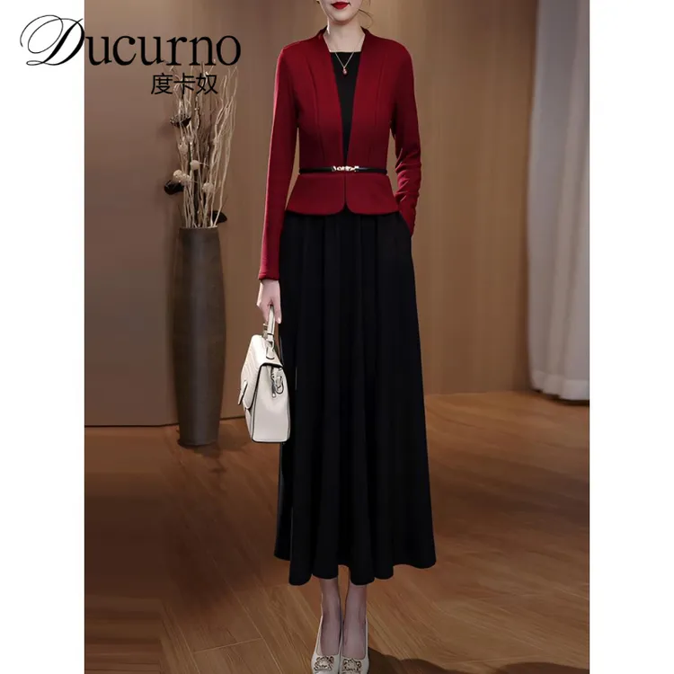 2025秋季新款假两件连衣裙中式长袖气质显瘦女装优雅时尚连衣裙