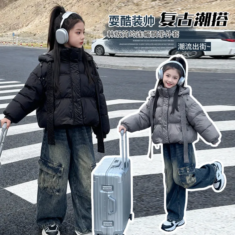 女大童冬季棉衣2025新款中大童加绒加厚洋气女孩韩版时尚保暖外套