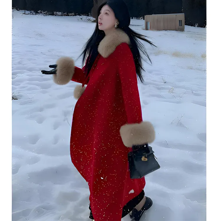 【现货运费险】秋冬加厚新年战袍斗篷毛呢外套时尚中长款高级感大衣