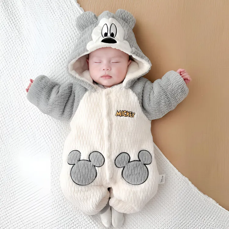 Disney/迪士尼婴儿加绒外出连体衣拜年服加厚保暖哈衣宝宝冬天