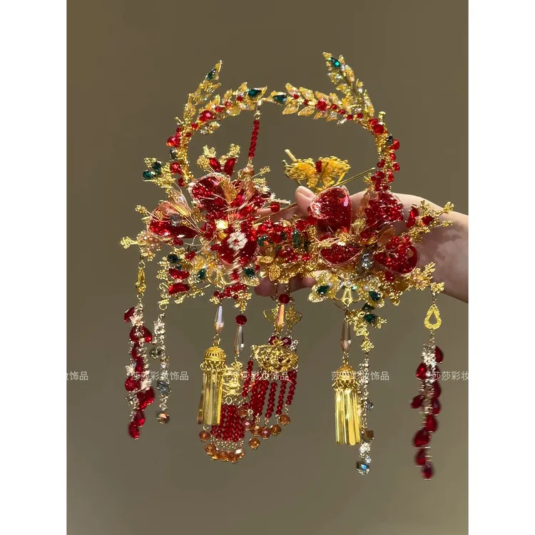 z8546新款金红色简约大气新中式新娘秀禾头饰婚礼配饰