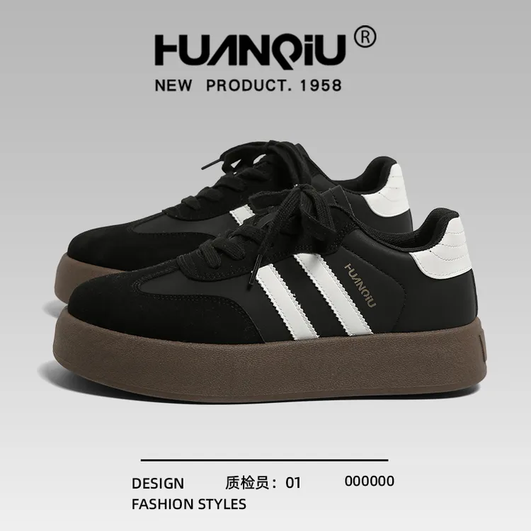 环球厚底黑色德训鞋男款2026春季新款百搭休闲小黑鞋子男休闲板鞋