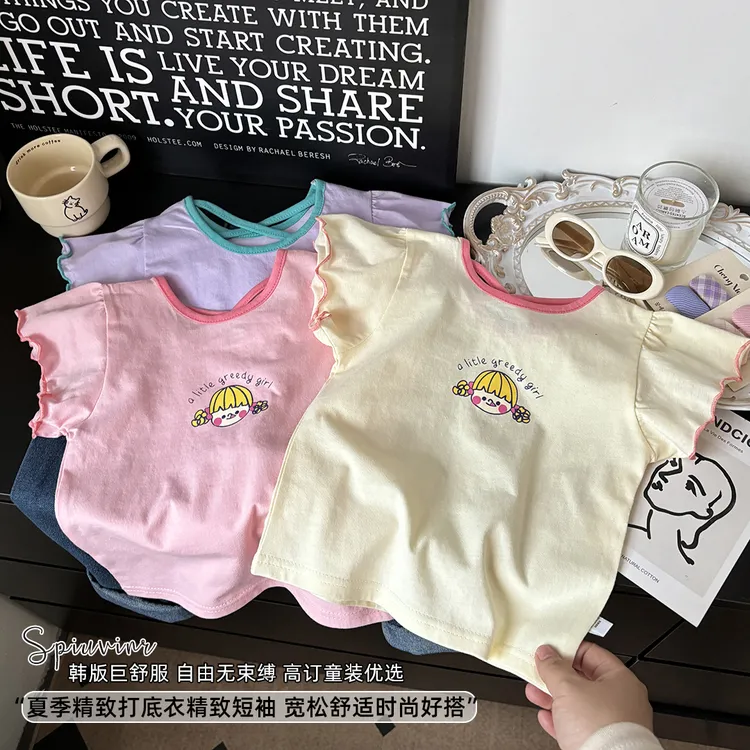 纯棉女童甜美可爱印花舒适夏季短袖时尚T恤韩版外穿洋气百搭薄款