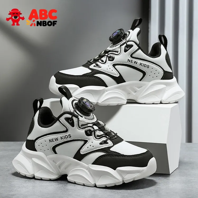ABC NBOF男童鞋春秋款皮面防水轻便儿童运动鞋中大童旋转纽扣皮面