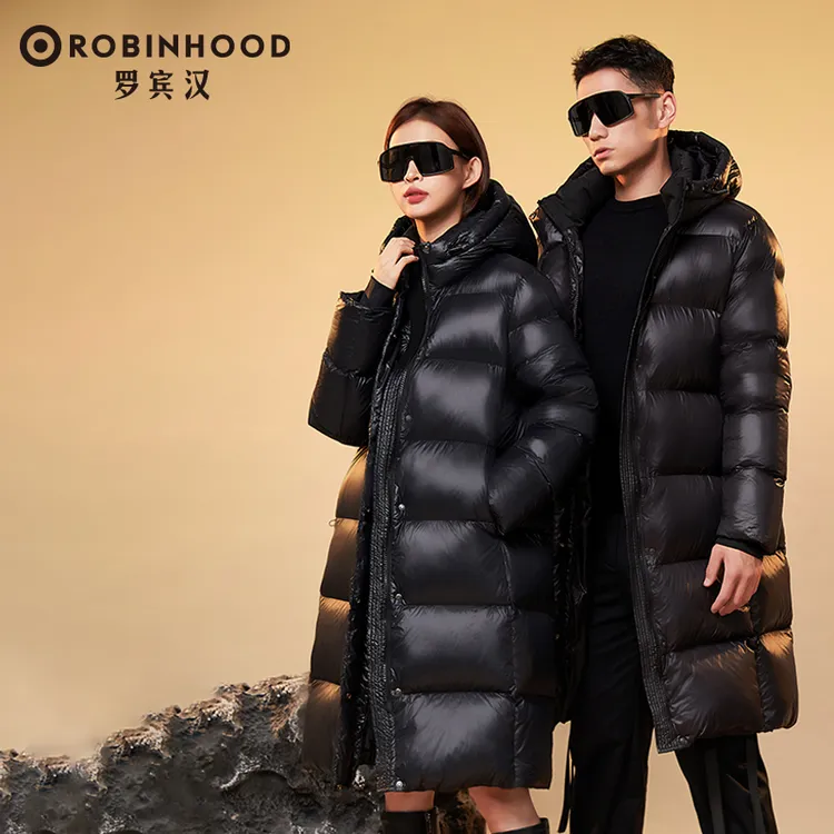 罗宾汉黑色金标长款90白鸭绒羽绒服男女同款情侣-SK