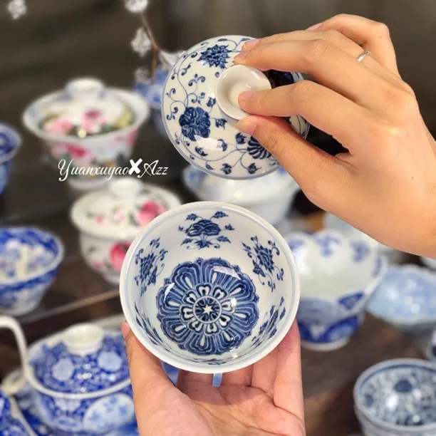元煦窑 |十二花神盖碗 元宝内绘宝相纹元煦和晓折枝花卉盖碗