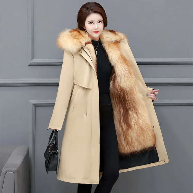 海宁派克服女皮毛一体仿狐狸毛内胆可拆卸加绒加厚皮草外套女