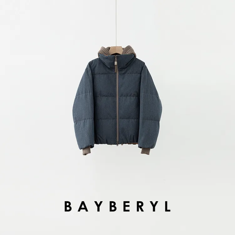 CC12-BAYBERYL老贝牛仔蓝针织拼接连帽时尚保暖羽绒服YRF5E2623