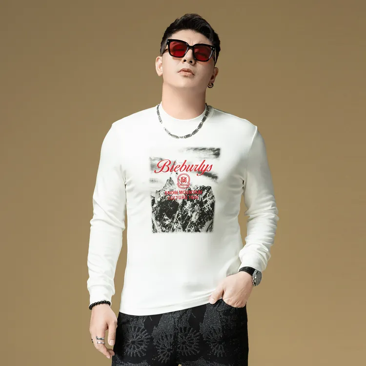 蒂寇男装雪山印花美式复古卫衣新款男士长袖t恤潮牌刺绣秋冬内搭