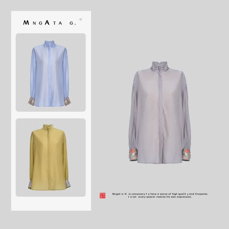MNGATA G.宫小妍 【江崖海水纹衬衫】新中式中国风百搭上衣24011727