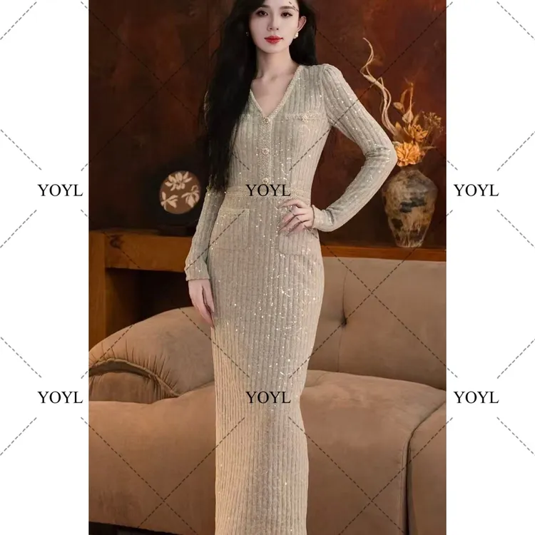 【yola】银翼​​秋冬新款高级法式气质显瘦直筒连衣裙-YL11916