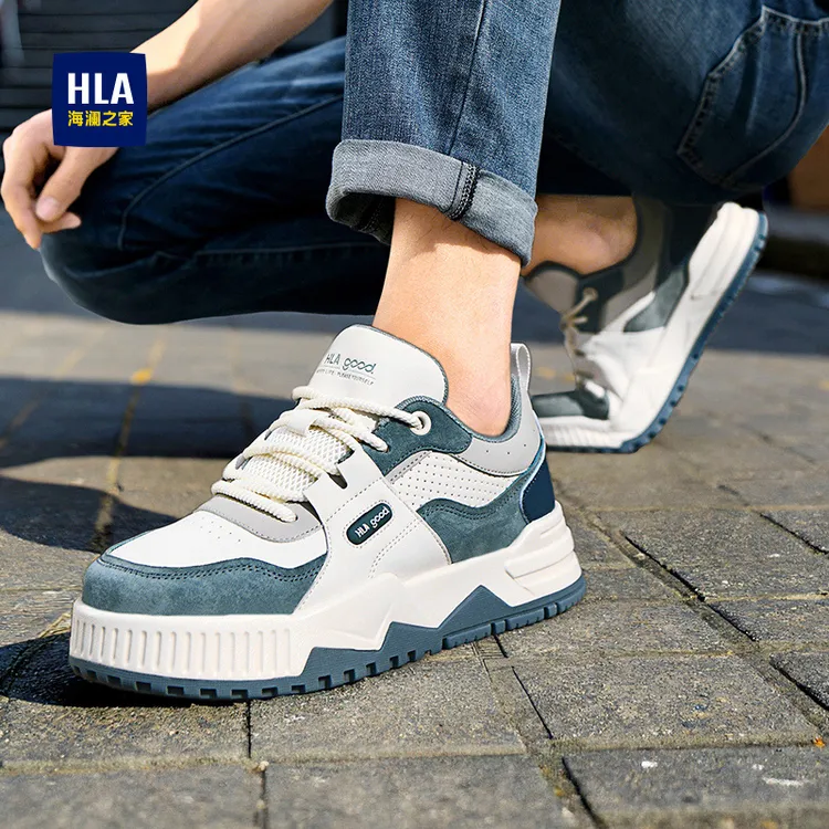 HLA/海澜之家男鞋秋季新款防滑耐磨休闲板鞋拼色增高百搭板鞋潮鞋