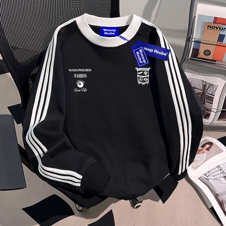 WASSUP HSUBE美式潮牌三条杠重磅卫衣男士潮酷宽松oversize上衣服