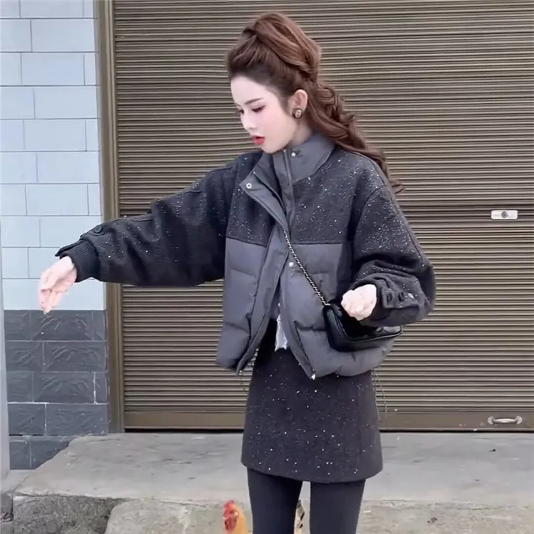 小个子拼接秋冬棉服女短款洋气冬季新款爆款百搭棉衣加厚棉袄外套