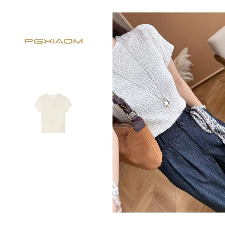 【PGXIAOM】润秀定制白色褶皱短袖上衣SY10252                    