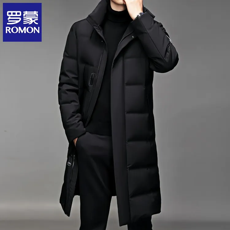 Romon/罗蒙男士防寒服冬季长款过膝加厚防风保暖丝绒大衣外套男士