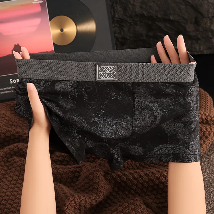 新款棉质男士内裤男款短裤男式潮流四角底裤头男生透气印花平角裤