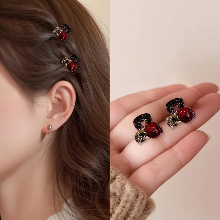 红色珠珠水钻发夹侧边精致小巧迷你小抓夹女刘海碎发夹小夹子头饰