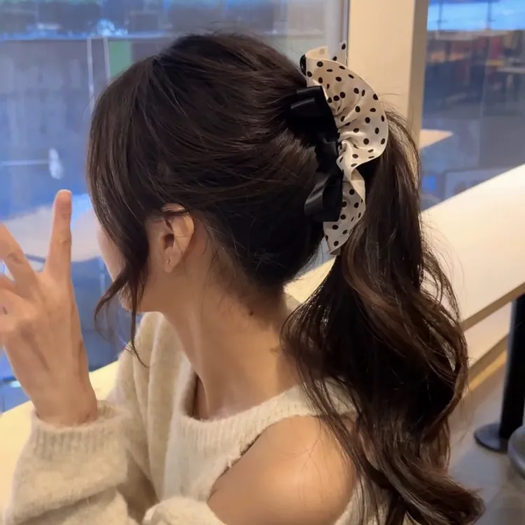 白波点裙摆蝴蝶结香蕉夹女2025新款发饰高级感发夹头饰马尾夹竖夹