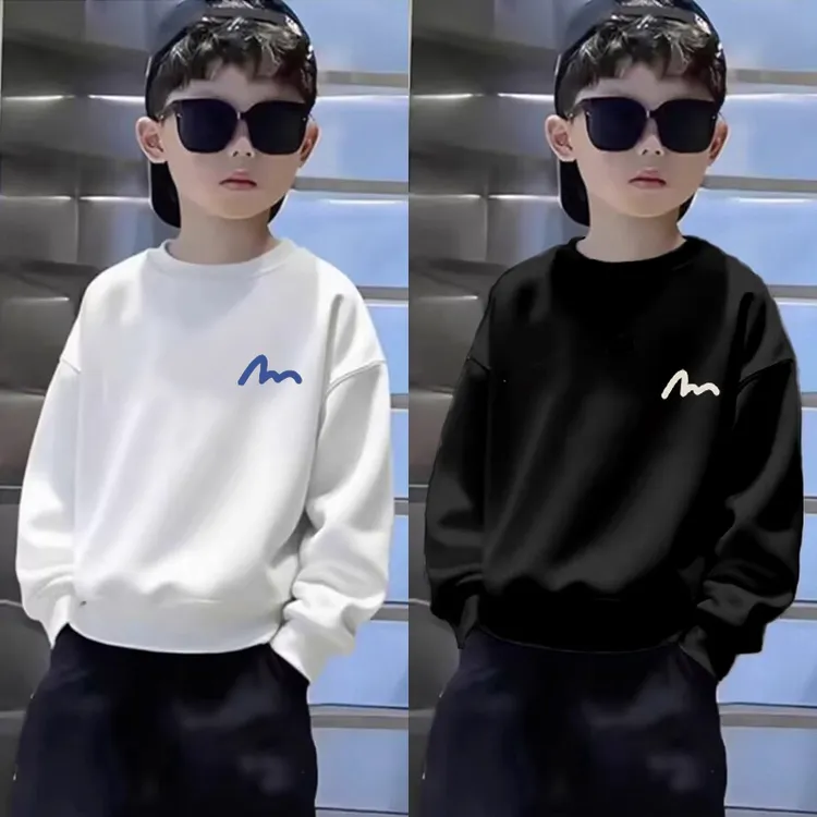 儿童纯棉圆领男童加绒卫衣秋冬中大童潮酷痞帅童装加厚长袖上衣服