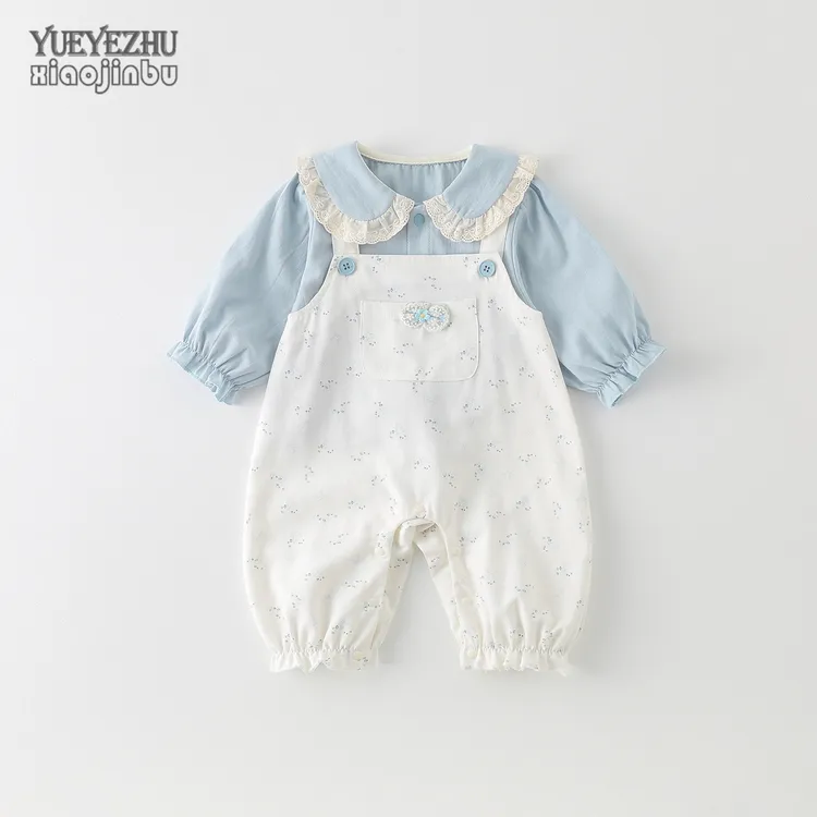 韩系婴儿衣服套装秋装女宝宝春秋公主洋气碎花背带裤两件套婴幼儿