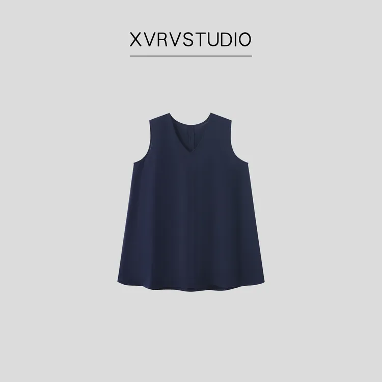 XVRV【夏上新】V领廓形背心慵懒水洗天丝亚麻无袖背心透气运动T恤