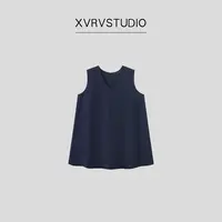 XVRV【夏上新】V领廓形背心慵懒水洗天丝亚麻无袖背心透气运动T恤