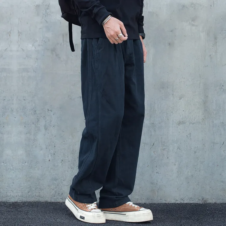 罗宾汉美式纯棉男士休闲裤秋季宽松直筒裤子男潮流百搭秋冬款加绒