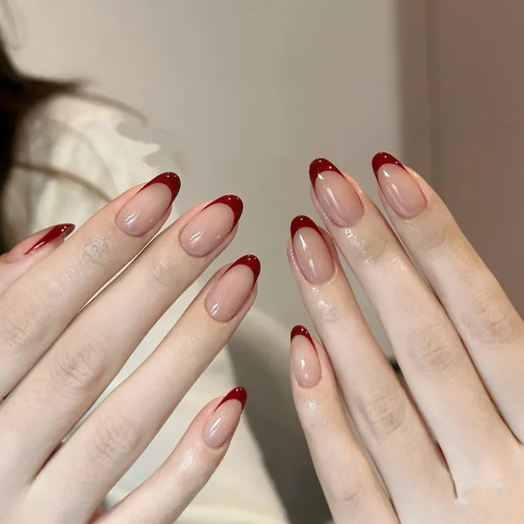 【法式穿戴甲】红色法式纯手工显白穿戴甲秋冬短款美甲批发新年美甲