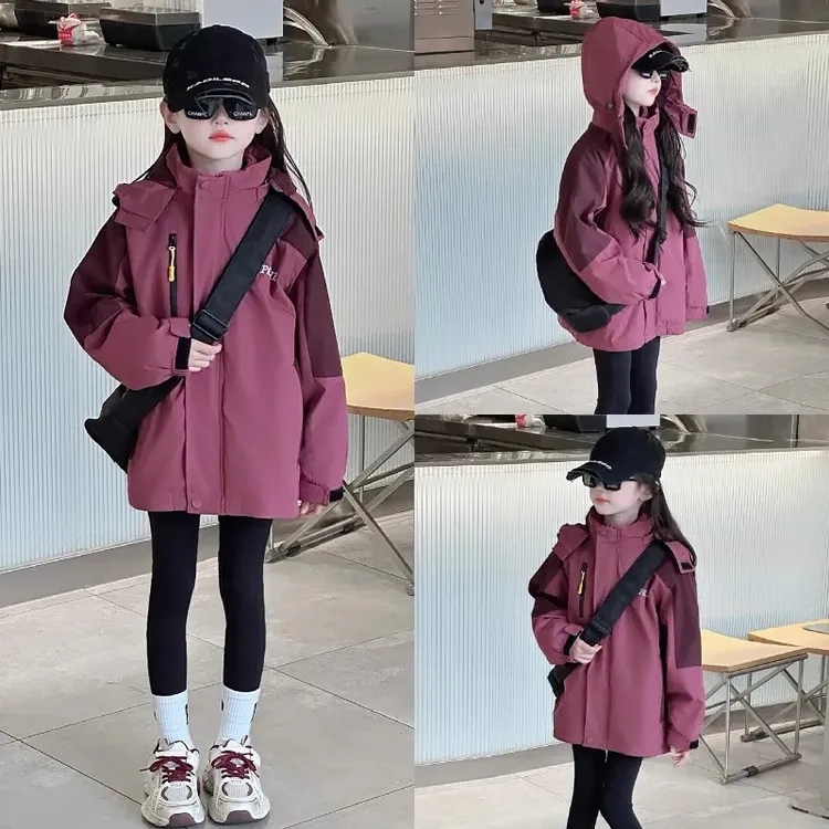 女童冲锋衣三合一可拆卸外套春秋2025新款儿童秋装大童防风夹克衫