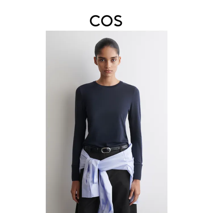 COS女装 标准版型针织长袖上衣深蓝色2025冬季新品1314199002