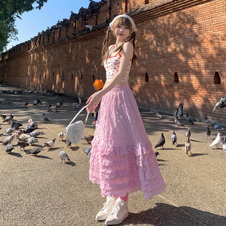 灵动俏皮减龄肌理感多层次蛋糕裙泡泡褶皱半身裙长裤春夏新款