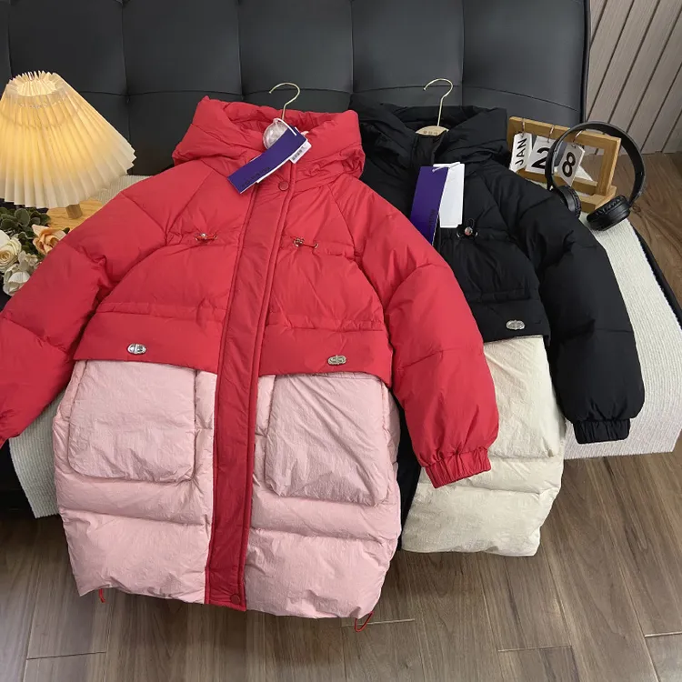 佑妈家童装男女童潮款羽绒服中大童加厚拼接冬款羽绒袄中长款