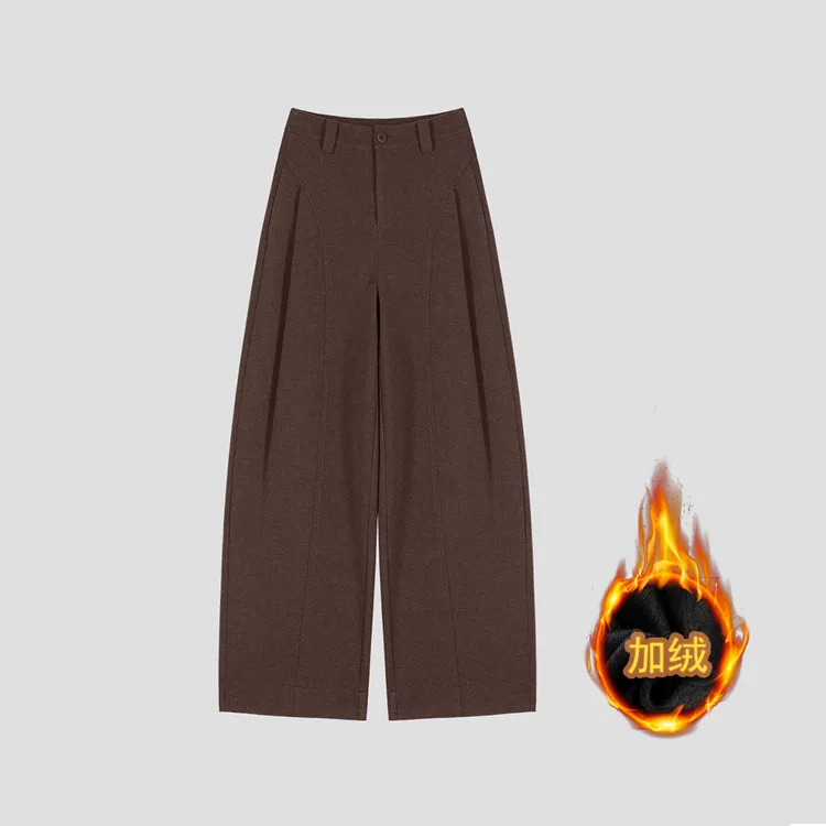 加绒毛呢贝斯裤冬季厚款~糯感休闲裤垂感宽松直筒裤显瘦阔腿裤女