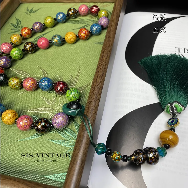 怀瑾 卡15.5MM非遗大漆珠国风旗袍项链禅链