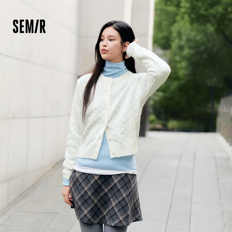 森柔毛衫|森马针织开衫女冬季短款绞花肌理圆领百搭叠穿打底